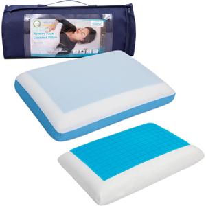 Cervical Pillow Cooling Orthopedic Memory Foam Pillows for Back Stomach Side Sleeper - Sleeping Travel Neck Gusseted Bed Pillow Gel Layer Provides Coolness Removable Washable Cover