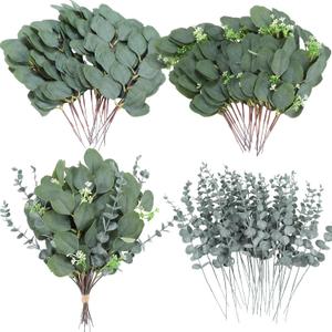 Hoteam 120 Pcs 3 Kinds Greenery Stems Silver Dollar Eucalyptus Stems Mixed Artificial Leaves Floral for Wedding Vase Flower Arrangement Home Decor