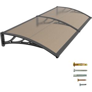 40x60 Window Door Awning Exterior,Polycarbonate Outdoor Overhang Canopy Shelter,UPF 50+ UV Rain Snow Sun Protection,Spliced Overdoor Awnings for Outside,Porch,Patio,Deck or House Entrance (brown panel/Black bracket)