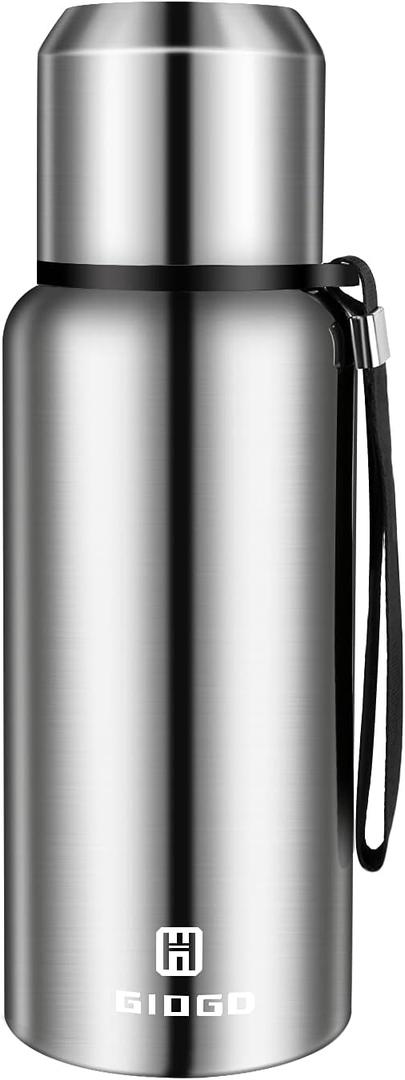 Insulated vacuum Thermo Bottle 500ml/16.9oz with cup Stainless steel coffee bottles for hot and cold drink water flask.(Silver,500ml)