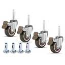 Rubber Caster Wheel 1.5 Inch Set of 4 Stem Casters 5/16" x 1-1/2" (8 x 38mm) Stem and 20mm Dia Sockets, Industrial Castors Locking for Furniture Crib Trolley Dining Car Casters