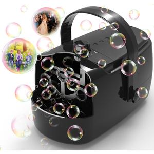 Bubble Machine Durable Automatic Bubble Blower, 18000+ Big Bubbles Per Minute Bubbles for Kids Toddlers Bubble Maker Operated by Plugin or Batteries Bubble Toys for Indoor Outdoor Birthday Party (Black)