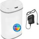 SensorCan 13 Gallon Automatic Sensor Trash Can with Lid, AC Adapter Included, AbsorbX Odor Control, Chalk White Stainless Steel Kitchen Garbage Bin, Fingerprint-Proof, Hands-Free Operation, Oval