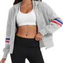 Womens Full Zip Up Long Sleeve Color Block Fleece Cropped Hoodies Winter Gym Running Outing Athletic Sweatshirts (Gray, XL)