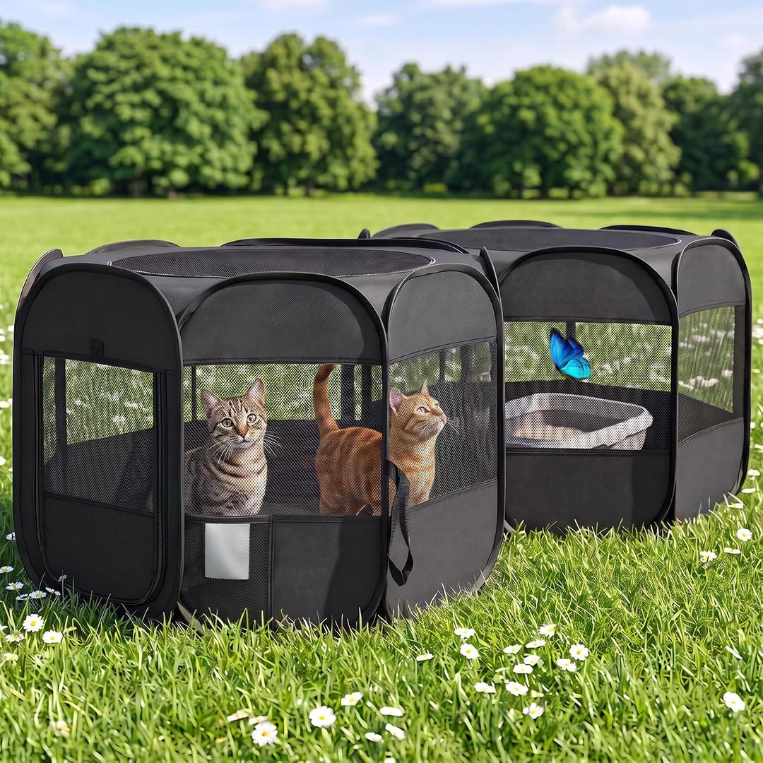 2-in-1 Dog Playpen Portable Cat Playpen, Non-Separable, No Assembly | Pop Up Puppy Pet Play Pen Tent Indoor Outdoor Enclosed, Large Kitten Crate Cage Kennel, Small Animals Kitty Condo House, 71"L x 34"W x 24.1"H