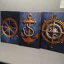 Boat Anchor Compass With Rope Wall Art Canvas Print | Beach House Wall Art 3 Panel Floating Frame 16x23