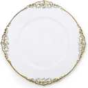 13-Inch 11-Pack Heavy Quality Round Charger Plates-Floral White Gold Trim-HD80341