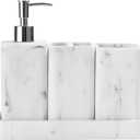 Bathroom Accessories Set, 4 Pcs Bathroom Accessory Set, Soap Dispenser, Toothbrush Holder, Qtip Holder Set, Bathroom Sets Complete, Bathroom Sink Set for Modern Home Decor, White
