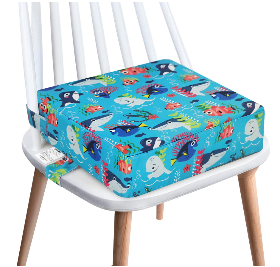 Toddler Booster Seat for Dining Table,4 Inches Washable Double Safer Straps NonSlip Bottom Booster Seat for Kids, Portable Travel High Density Sponge Detachable Increasing Cushion for Child