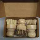 Bamboo Dish Brush Set of 3-100% Plastic Free Kitchen Scrubber with Medium Stiff Sisal and Strong Blend of Coconut Bristles - Non Scratch, Odor Free Wood Scrub for Pots, Pans and Vegetables
