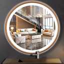 24 Inch Wood Bathroom Round LED Mirror with Lights Wood Frame Round Lighted Mirror for Bathroom Wall Round Vanity Lighted Mirrors 3 Color Dimmable Anti Fog Bathroom Circle Smart Light up Mirror