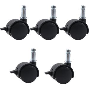 M8 Circlip Stem Caster Wheels 5 Pcs Black Heavy Duty Casters, Black Nylon Wheels Replacement with Brake for Furniture, Table, Cabinet, Shelf