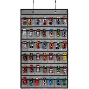 Toy Car Storage Organizer Hanging Toy Wheels Cars Holder Matchbox Cars Display Case with 42 Clear Pockets (One Side-Grey)