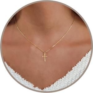 Annika Bella Cross Necklace for Women, 16-18 Inches Silver/Gold Chain, Women's Small Simple Cross Necklaces Religious Charm Jewelry, Faith Gift for Her