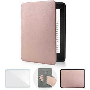 Case for Kindle Paperwhite 12th Generation & Kindle Colorsoft Signature Edition 7 Inch with Hand Strap(2024, Model SA568B SA569P), Silm TPU Sleep Cover Case with a Screen Protector(Pink Gold, 7 inch)