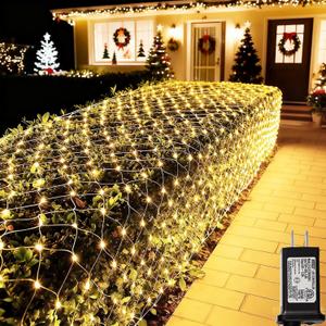 Lovelite 360 LED Net Lights, 21ft x 5ft Christmas Mesh Lights Clear Wire 8 Modes, Waterproof Connectable String Light Plug in for Xmas Tree Bushes Garden Outdoor Party Decorations - Warm White