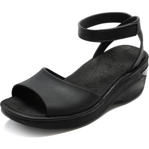 BEMIRO Walking Sandals for Women with Adjustable Arch Support, Comfortable Cloud Footbed Platform Wedge Sandals, Casual Dressy Summer Shoes Black 8.5