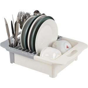 Expandable Dish Drying Rack, Plastic Multifunctional Dish Drainer Basket Shelf, Over The Sink Colander Strainer Basket