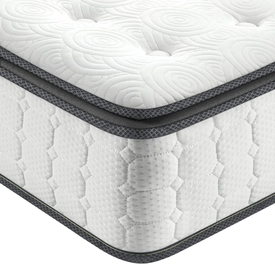 Vesgantti Twin XL Mattress, 12 Inch Hybrid XL Twin Mattress in a Box, Extra Long Pillow Top Twin Mattresses, Gel Memory Foam and Pocket Coils Innerspring Mattresses, Medium Firm Plush Feel