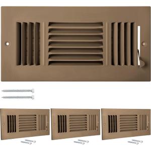 Wesiti 4 Pcs 10 x 4 Inch Ceiling Vent Covers for Home Sidewall and Ceiling 3 Way Vent Register for Sidewall Solid Steel Manual Adjuster Air Home Bathroom Toilet Office (Brown)