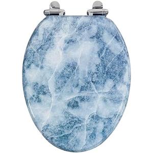 Angol Shiold Elongated Toilet Seat Molded Wood Toilet Seat with Quietly Close and Quick Release Hinges, Easy to Install also Easy to Clean (Elongated, Blue Marble)