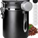 INFTYLE Coffee Canister with Airtight Lid, 22oz, 60 fl oz White, Stainless Steel Air Tight Lid Container with Date Tracker and Scoop Food Storage Jar for Grounds Coffee, Beans, Flour, Cereal (Black)