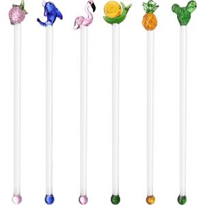 6 Pcs Glass Swizzle Stick,Reusable Drink Coffee Juice Milk Stirrers Cocktail, Stick for Coffee Bar