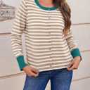 Saodimallsu Womens Striped Cardigan Sweaters Button Down Lightweight Color Block Crewneck Long Sleeve Knit Fall Cardigan, M, 8-10