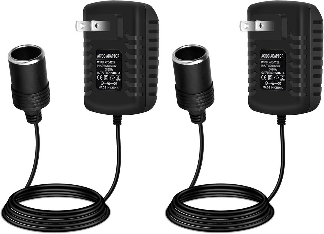 inShareplus 12V 2.5A 30W AC to DC Converter, 12 Volt Car Cigarette Lighter Adapter to Wall Outlet, 110V to 12V Power Supply for Car Devices (MP3, Fan, Dash Cam), 2 Pack