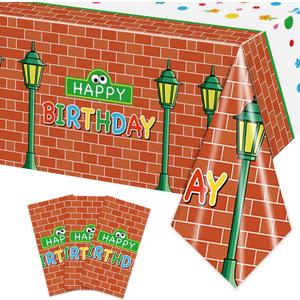 3 Pcs Wall Street Disposable Tablecloths Cartoon Street Happy Birthday Party Supplies Table Covers for Kids Boys Birthday Party Decorations 54 x 108Inch (Cookie)