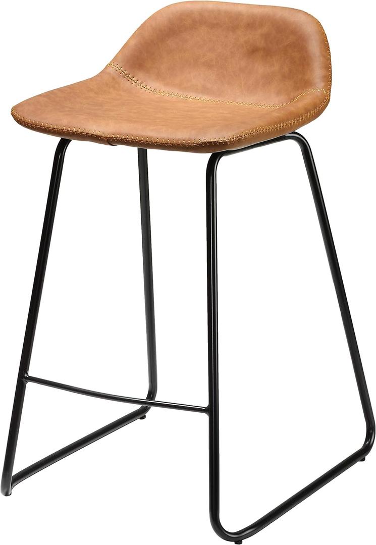 Cortesi Home Ava Counterstools in Saddle Brown faux Leather, 25" High,CH-CS624959