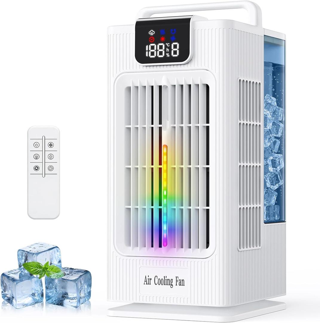Portable Air Conditioners, 2000ML Personal Air Conditioner, Mini Air Conditioner, Evaporative Air Cooler Fan with 120 Oscillation, 7 RGB Light Modes, 4 Speeds & 1-8H Timer for Bedroom Office