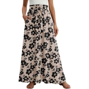 Lepunuo Women Flowy Maxi Skirts Paper Bag High Waisted Long Skirts with Pockets Summer Casual Tie Waist A-Line, XX-Large