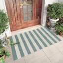 LEEVAN Outdoor Patio Rug 3x5, Washable Striped Front Porch Mat, Spring Colorful Outside Entryway Rug, Woven Welcome Doormat Dark Blue Buffalo Backyard Layered Mat for Entrance/Go Away/Deck