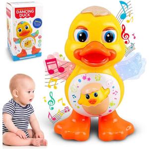 Dancing Duck Toy, Tummy Time Toys with Music & Flashing Lights, Interactive Musical Duck with Colorful Wings (Duck)