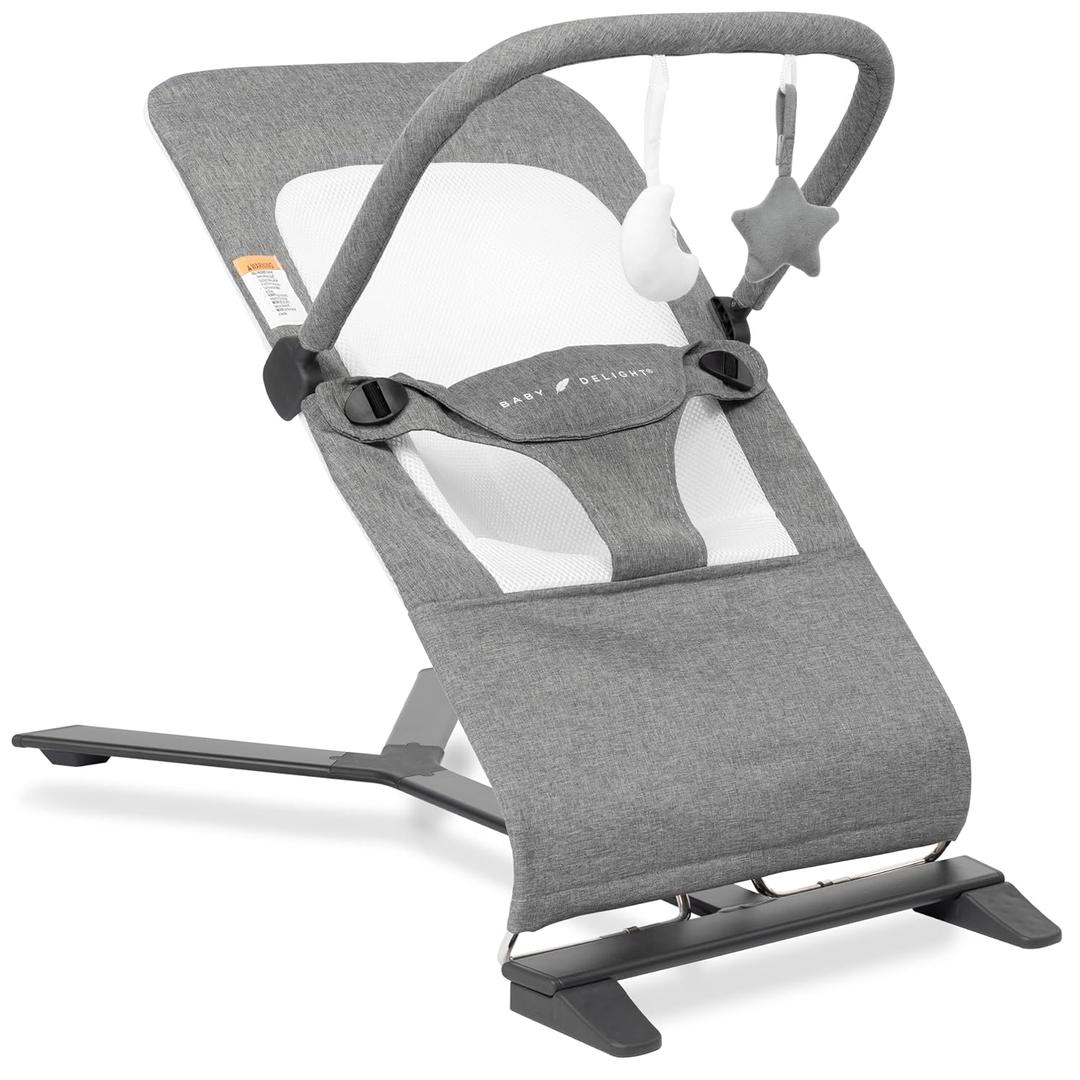 Baby Delight Alpine Deluxe Portable Bouncer | Infant | 0  6 months | Charcoal Tweed