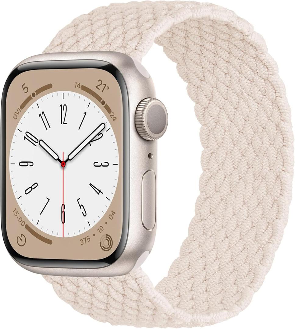 Elastic Band Compatible with Apple Watch Band Series 11/10 42mm, 9/8/7 41mm, 6/5/4 40mm for Women Men, Nylon Stretchy Braided Solo Loop Sport Strap for iWatch SE 1/2/3, XS Starlight