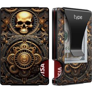 typecase Minimalist Wallet for Men: Metal Card Holder with Removable Money Clip, RFID Blocking, Slim, Utral Thin, Small, Front Pocket, Hold up to 15 Credit Cards (Skull)