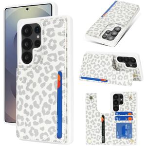 iCoverCase Compatible with Samsung Galaxy S25 Ultra Case with Card Holder, Wallet Case for Women Men [RFID Blocking] PU Leather Protective Phone Case for S25 Ultra (Gray Leopard)