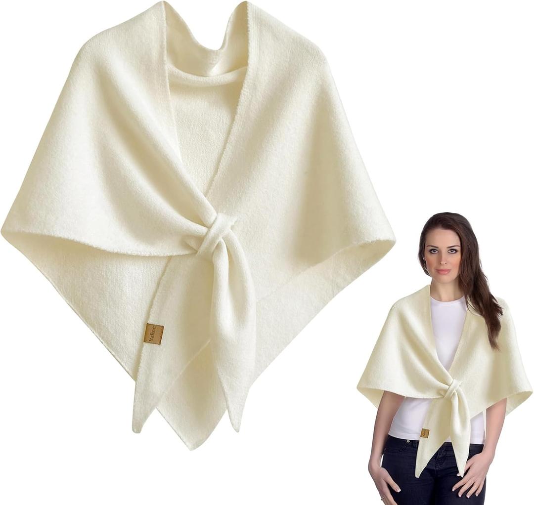 Women's Winter Knitted Shawl Wrap, Wool Cashmere Cape Cardigan Sweater Scarf (White)