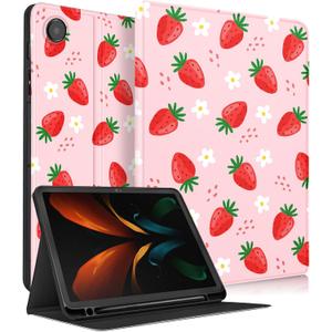 for Samsung Galaxy Tab A8 Case 10.5 Inch Kids Cute Girls Folio Women Girly Kawaii Teens Strawberry Pretty Aesthetic Unique Tablet Cover for Samsung A8 Tab Cases SM-X200/X205/X207