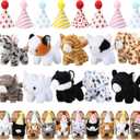 10 Set Cat Stuffed Animals Bulk with 10 Birthday Hats 10 Kraft Paper Boxes Mini Plush Toys Small Stuffed Kittens Pet Party Gift for Birthday Animal Theme Party Decor(Standing Style)