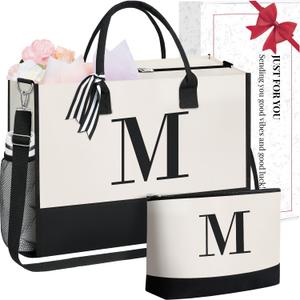 BAGAIL Personalized Initial Tote Bag,Birthday Gifts for Women, Monogrammed Beach Bag for Mom, Teachers, Friends
