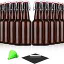 Amber Beer Bottles with Flip Caps, 12oz Glass Bottle with Swinging Top for Airtight Lids, Home Brewing and Fermentation Kombucha, Vanilla Extract, Beverage, Water, Kefir (12 Pack)