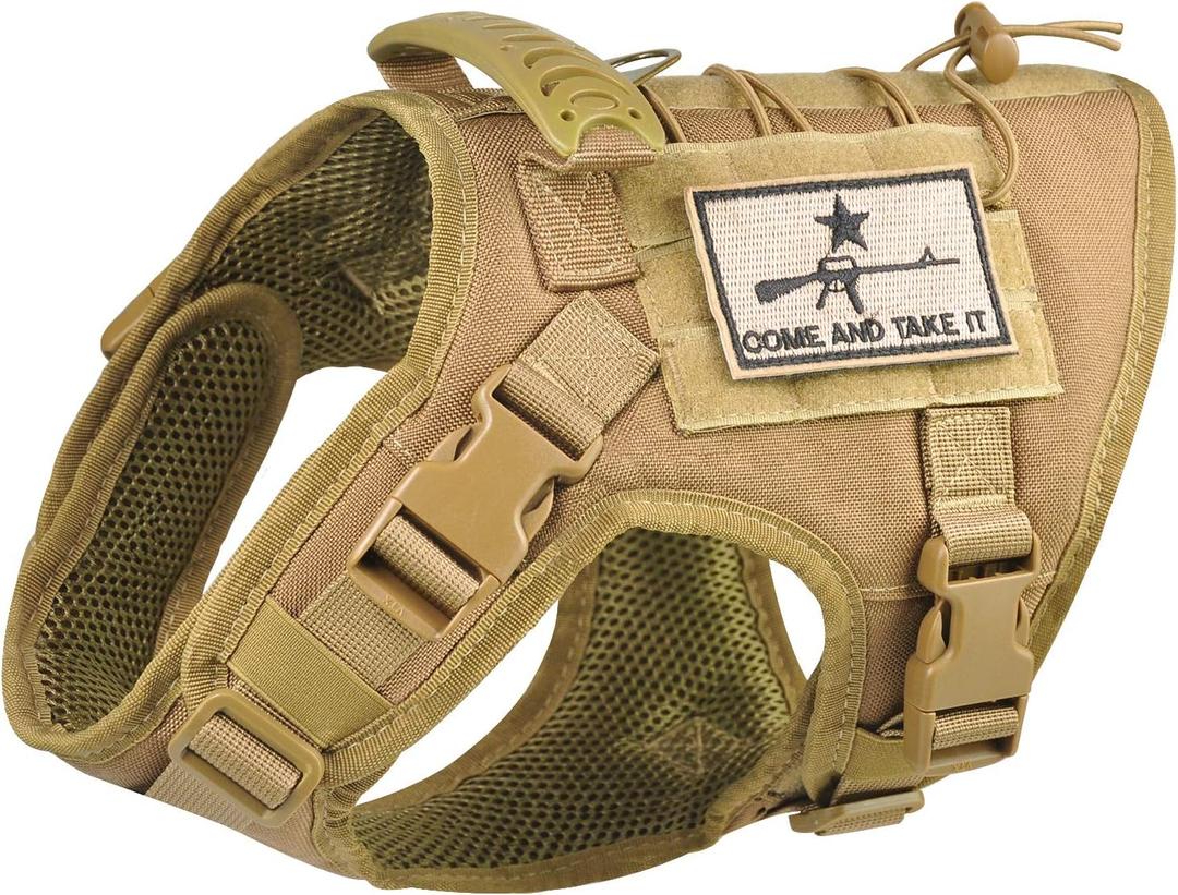 Tactical Dog Vest Harness, Outdoor Training Service Dog Vest Adjustable Military Working Dog Vest with Molle System and Rubber Handle (S=19.7"-22.8" Chest (Adjustable), Khaki)