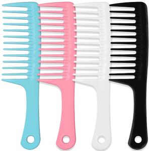 MODENGKONGJIAN 4PCS Wide Tooth Detangling Comb, Large Hair Styling Comb for Curly, Wet, Long Hair (Multi-colored, Polypropylene, Handgrip)