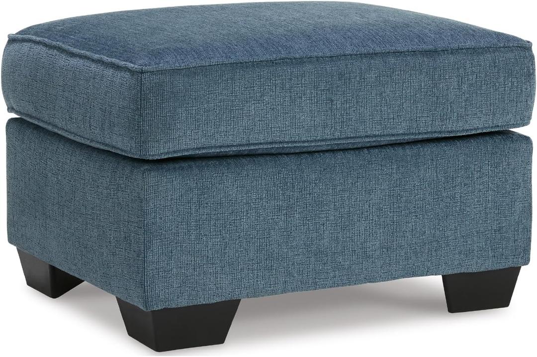 Signature Design by Ashley Cashton Contemporary Accent Ottoman with Faux Wood Finished Exposed Feet, Foam Cushion, Crosshatched Upholstery, 30" by 24", Blue