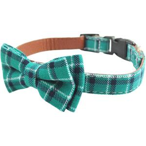 Dog Collar Bow Tie - Adorable Plaid Sturdy Soft Material&Leather Dog Collars for Small Medium Large Dogs Breed Pup Adjustable 12 Colors and 3 Sizes (Cyan Plaid, M 13"-18")