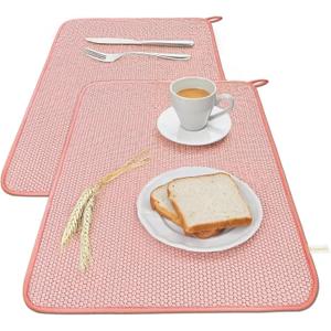 2 Pack Microfiber Dish Drying Mat for Kitchen Counter Super Absorbent Drying Mat Large Size 23.6'' X 17.7'' Dish Drying Pad (Pink)