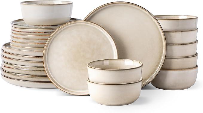 GBHOME Dinnerware Sets for 8, 24 Pieces Ceramic Plates and Bowls Set
Scratch Resistant Stoneware Dishes Set, Dishwasher & Microwave Safe, Reactive Glaze-Cappuccino